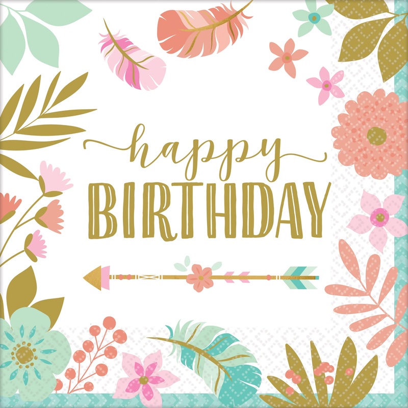 16 Boho Summer Birthday napkins 33cm