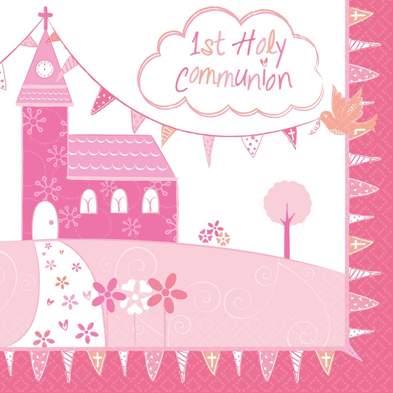 16 communion napkins pink 33cm