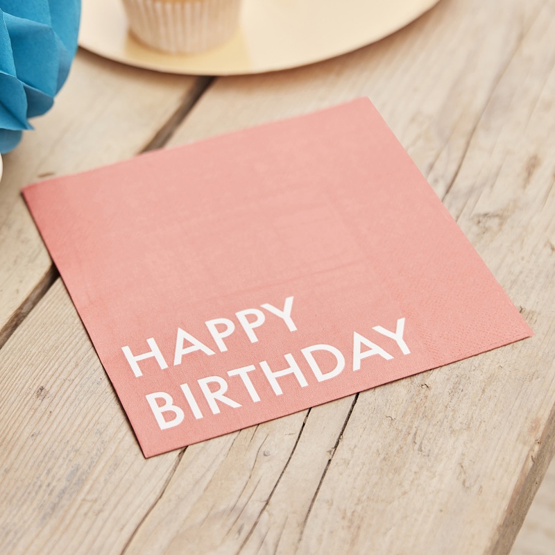 16 Coral Happy Birthday Eco Napkins