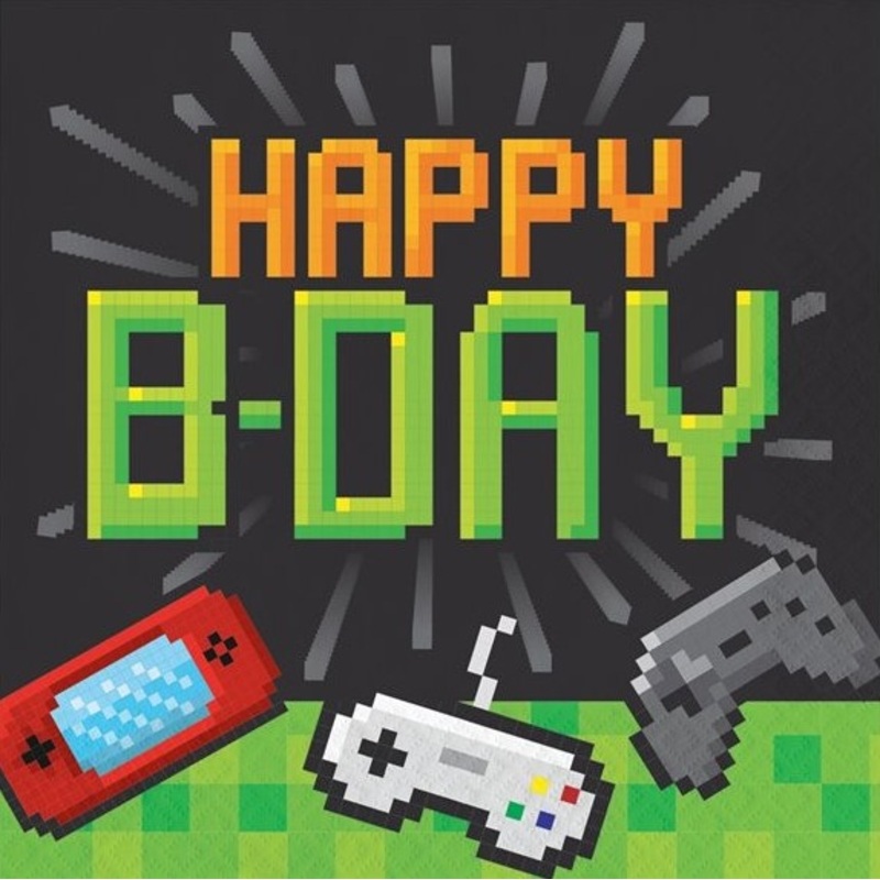 16 Level Up Happy Birthday napkins 33cm