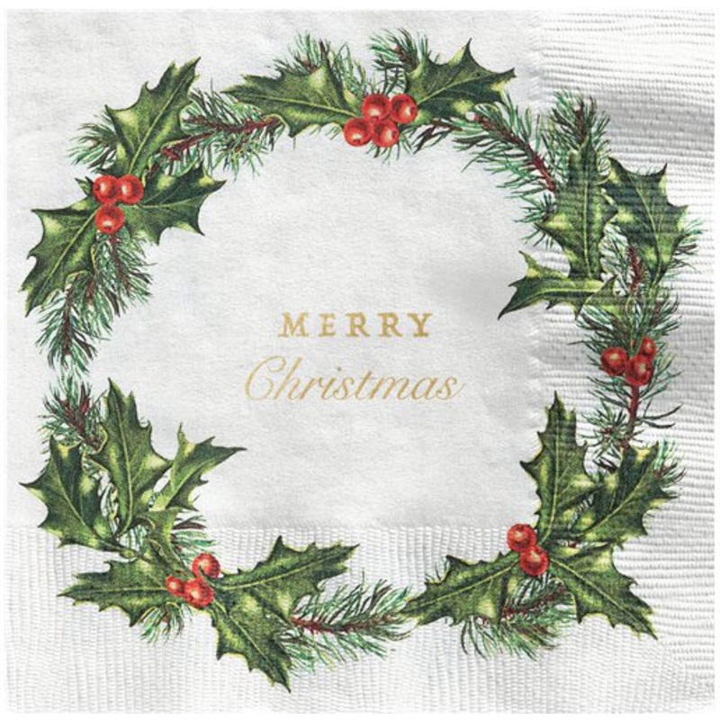 16 Merry Christmas wreath napkin 33cm