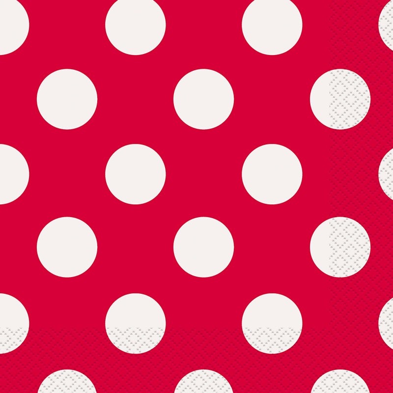 16 party napkins Tiana red dotted 33cm