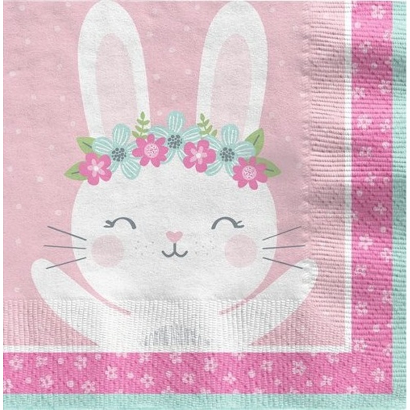 16 pink bunny napkins 33cm