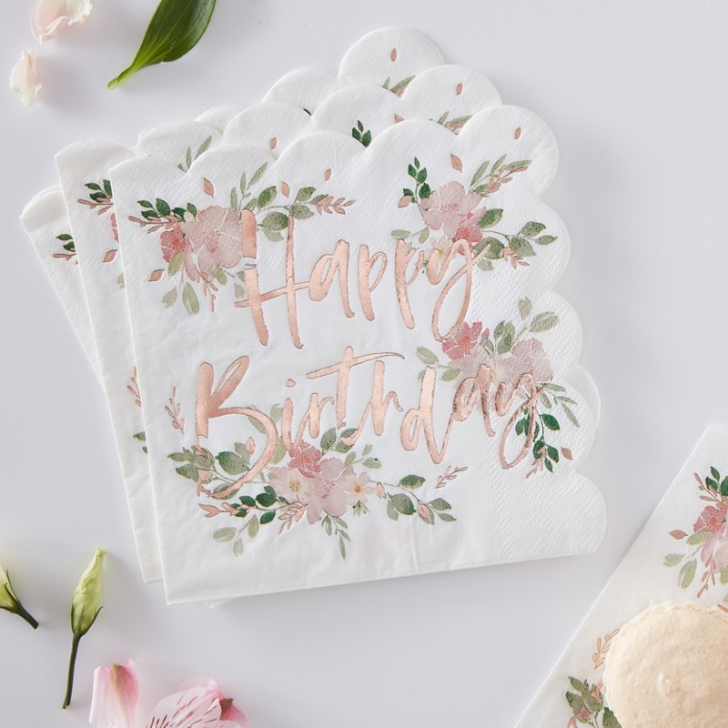 16 Wild Flowers Birthday napkins 33cm