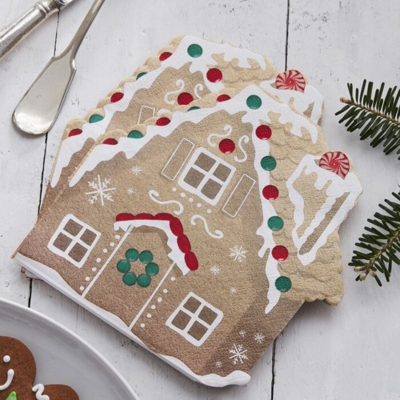 16 winter village gingerbread house napkins 34cm