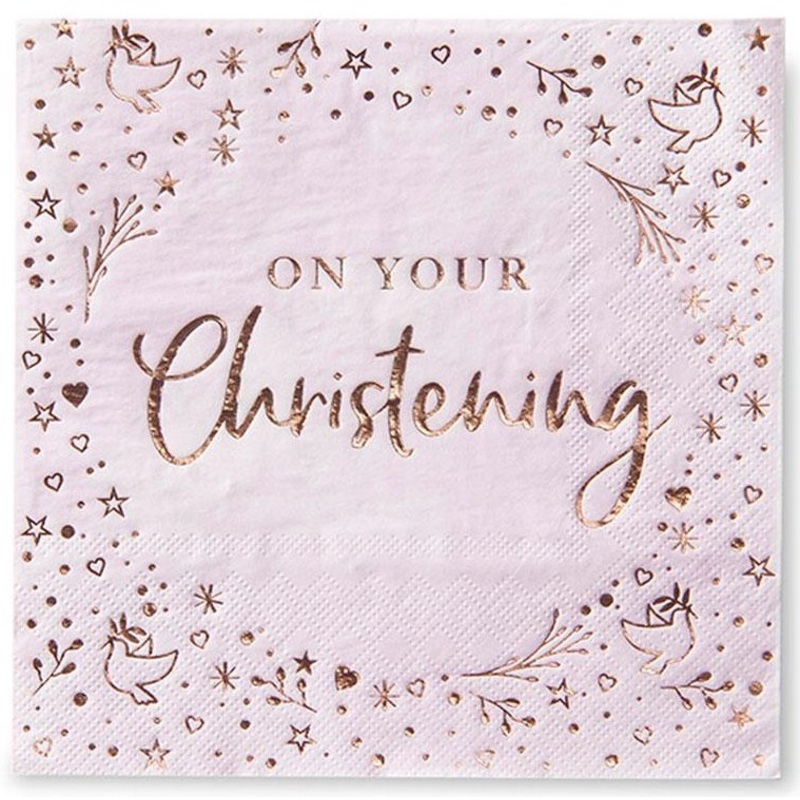 16 Your Baptism Napkins Pink 33cm