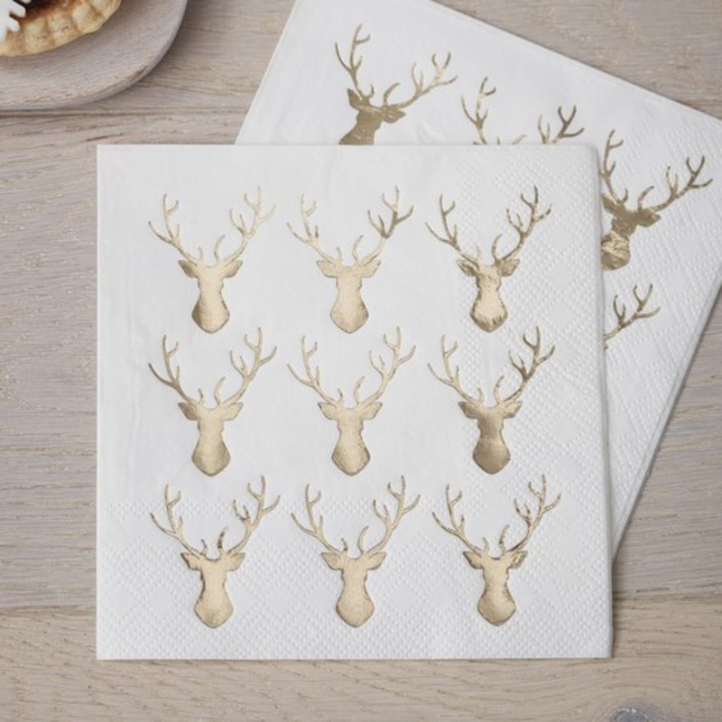 20 Mindful Christmas deer motif napkins 33cm