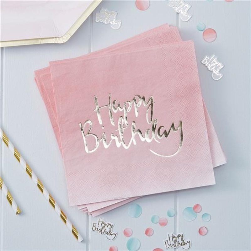 20 pink ombr birthday napkins 33cm