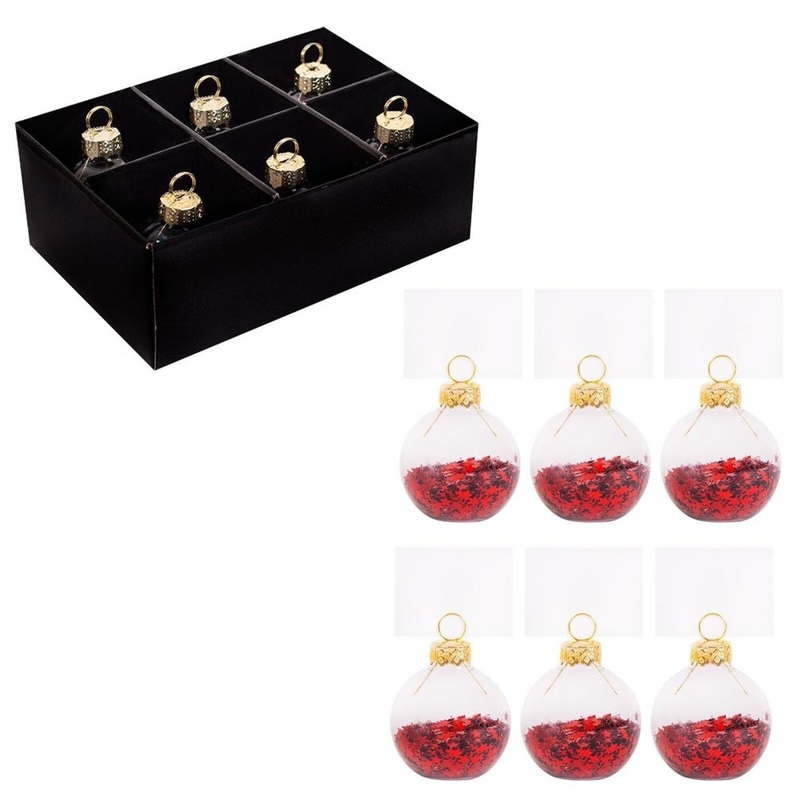 6 red star confetti glass balls with place cards