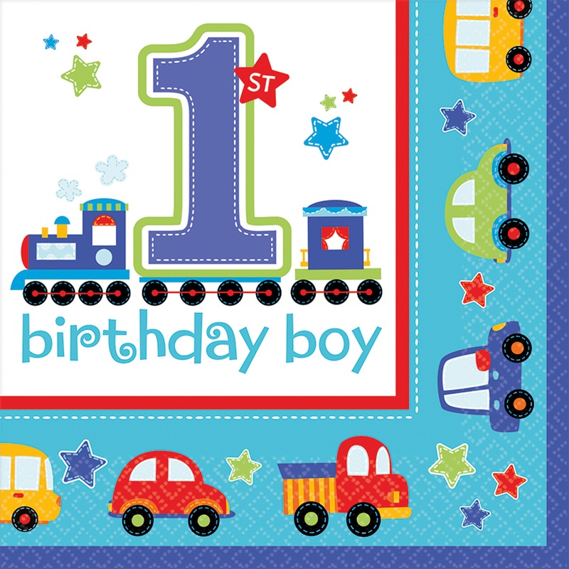 Birthday boy 1st birthday 16 napkins with toy motif