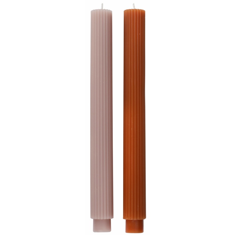 2 Sundown Red ribbed candles 27cm