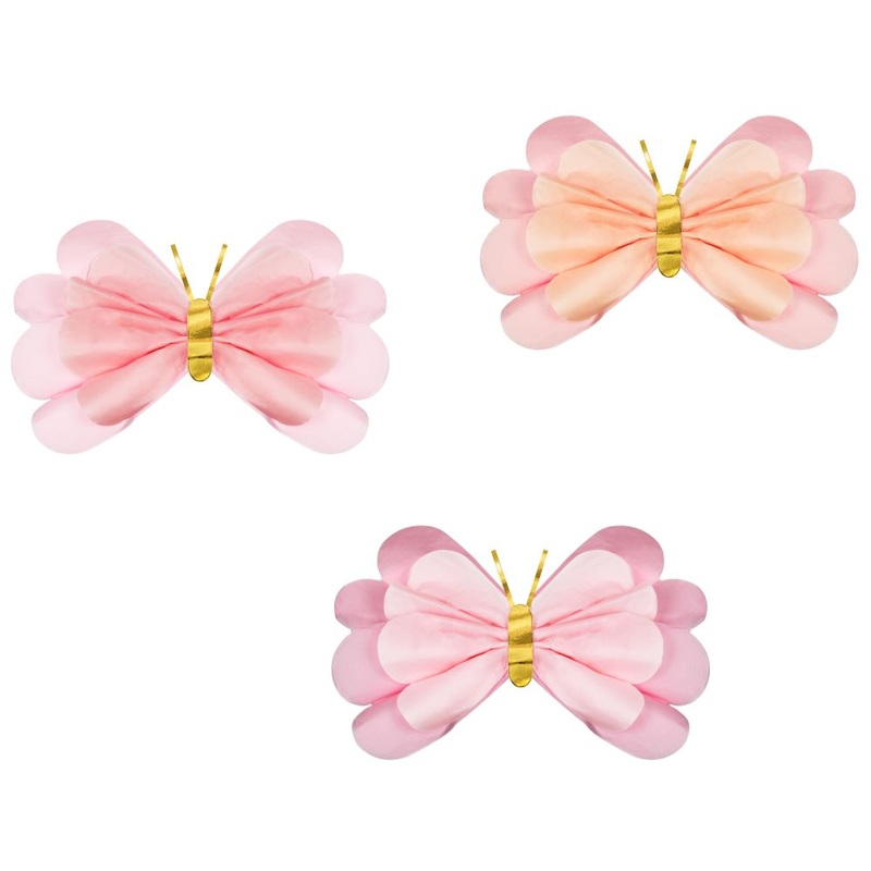 3 butterflies made of tissue paper