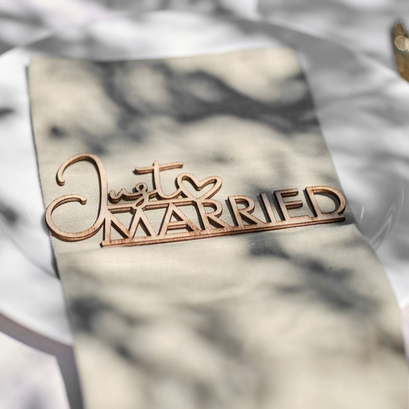 6 Natural Just Married wood cutouts