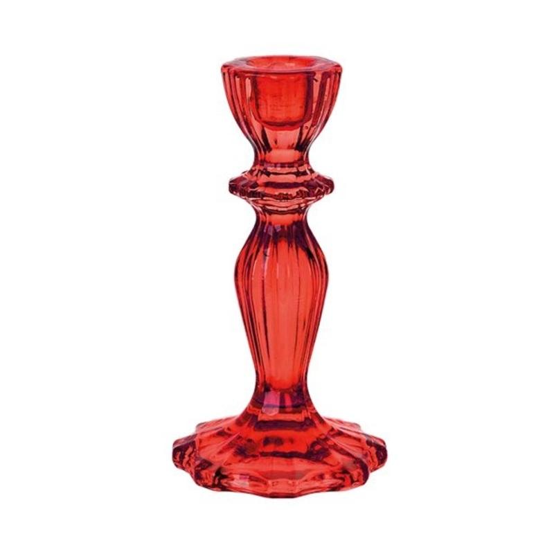 Glass candlestick red 16cm