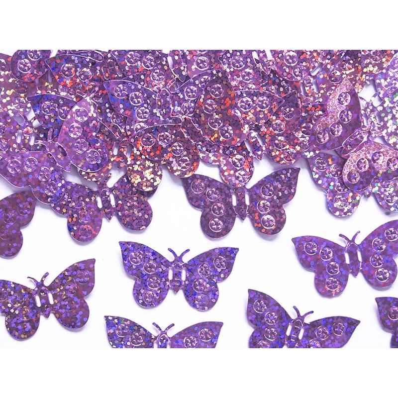 Holographic butterfly decoration in purple 35 x 21mm