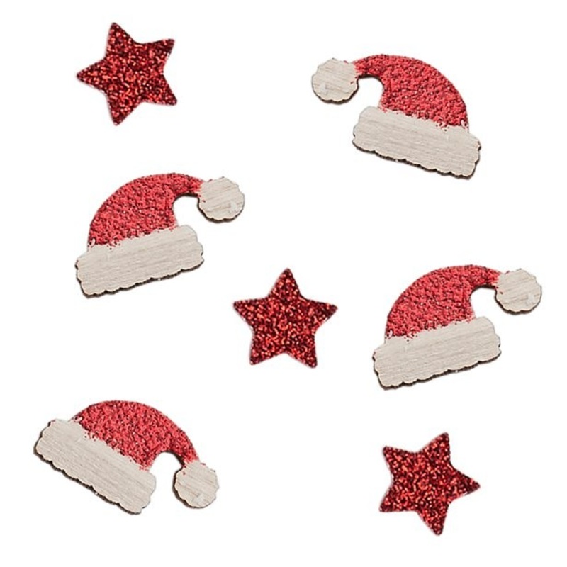 Scattered Christmas hats and stars