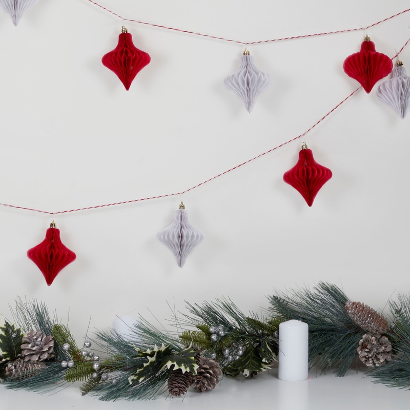 Red White Honeycomb Ball Garland