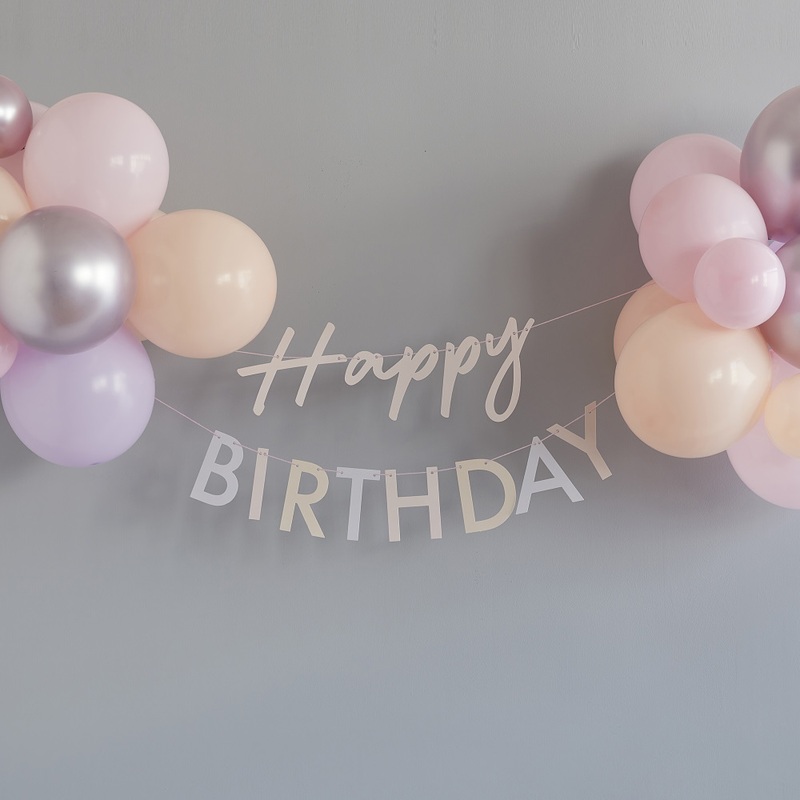 Shiny Happy Birthday balloon garland