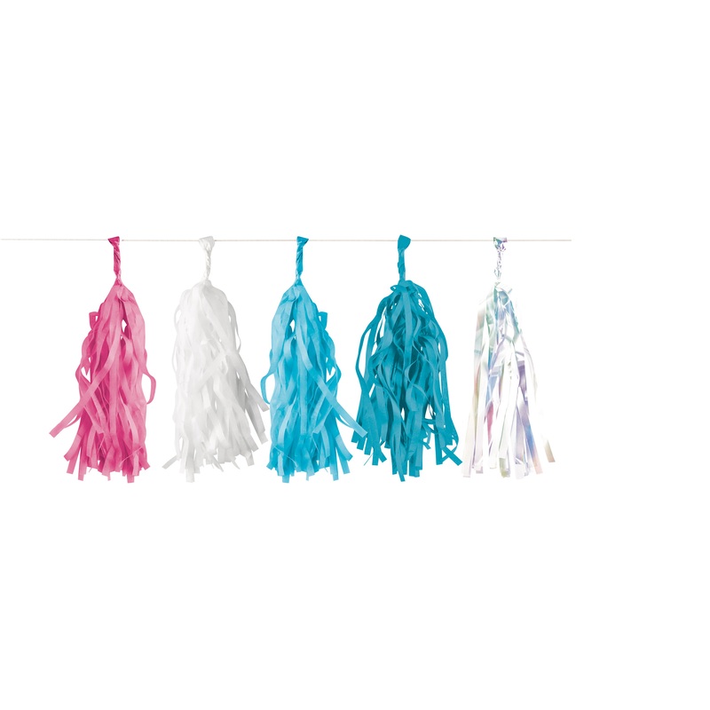 Tassel garland blue-white-pink 4m