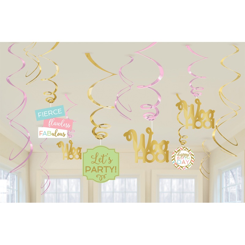 12 Flawless Birthday spiral hangers 60cm