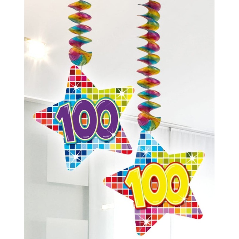 2 Groovy 100th Birthday spiral hangers 75cm