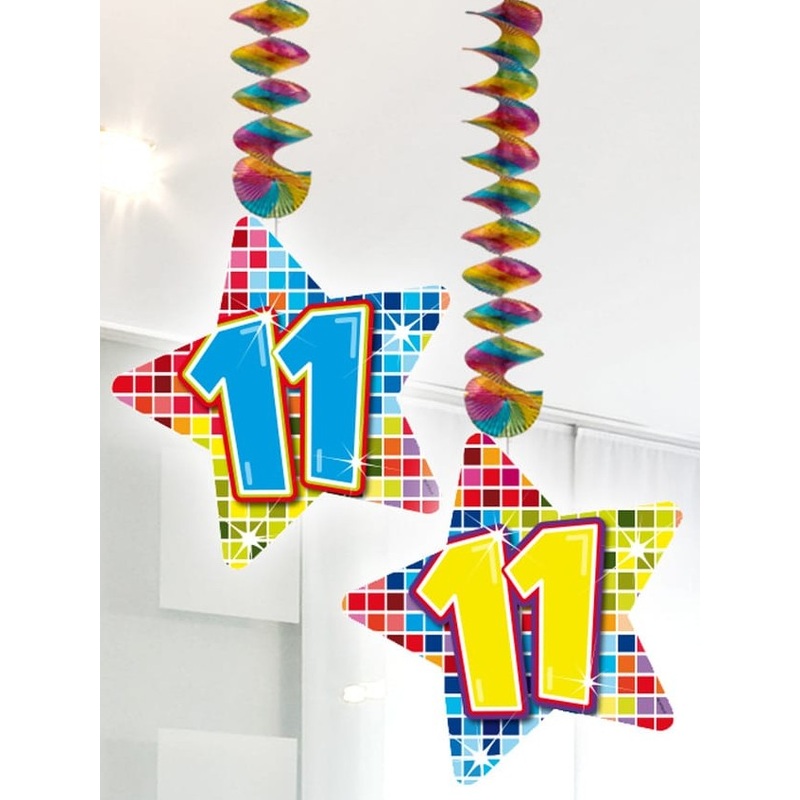 2 Groovy 11th Birthday spiral hangers 75cm