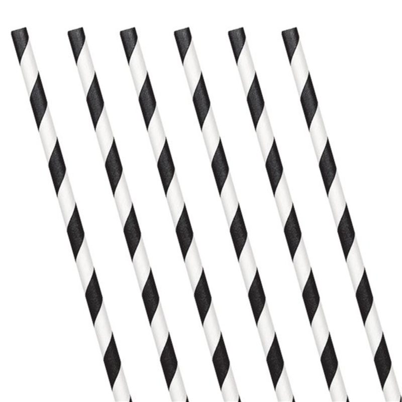 24 paper drinking straws black and white