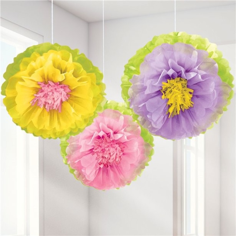 3 flowers pompons spring morning 40cm