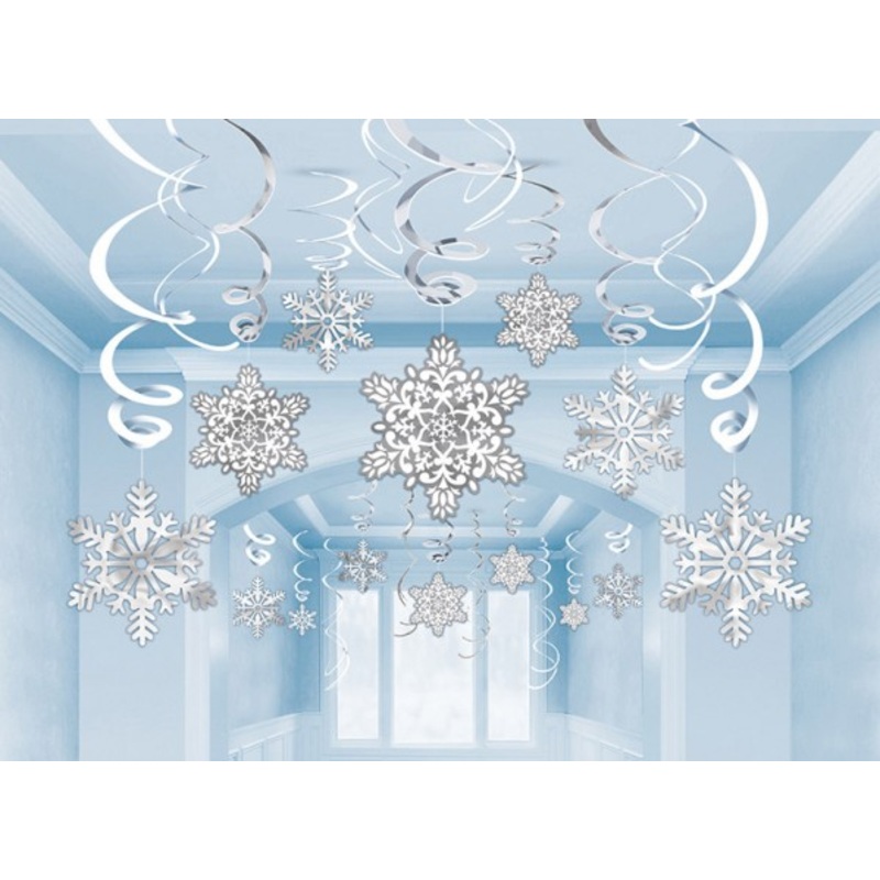 30 Snowflake Spiral Hanging Decorations