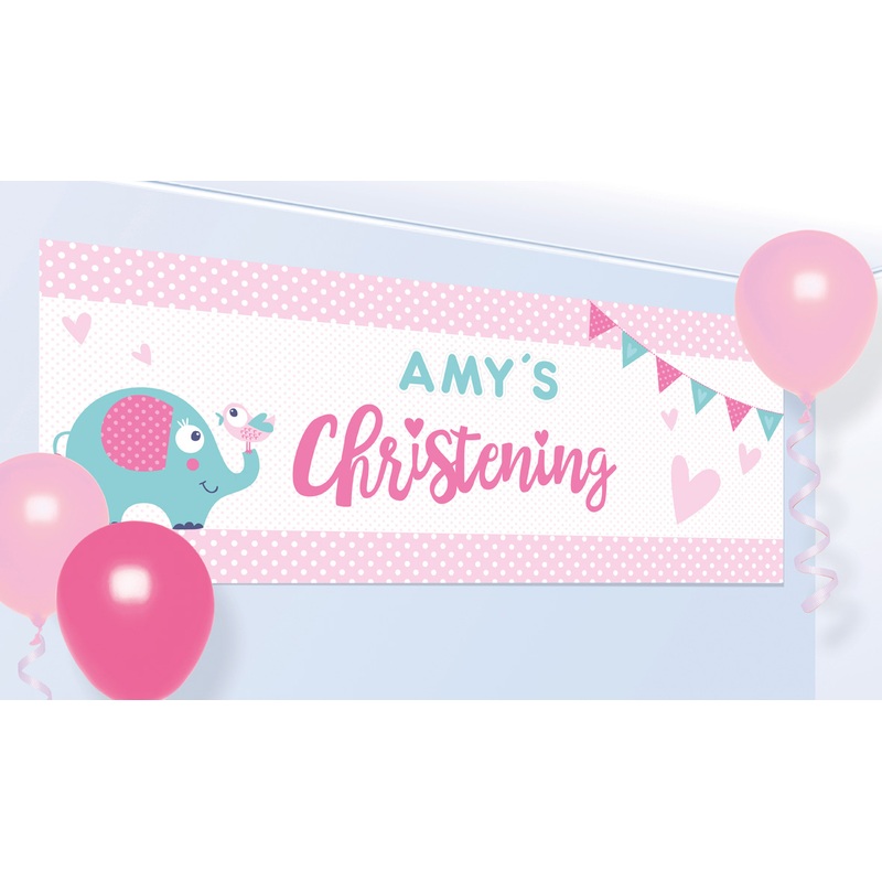 Christening Day banner pink 1.2mx 45cm