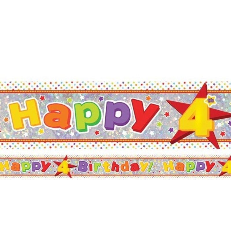 Foil banner 4th birthday holographic 2.7m