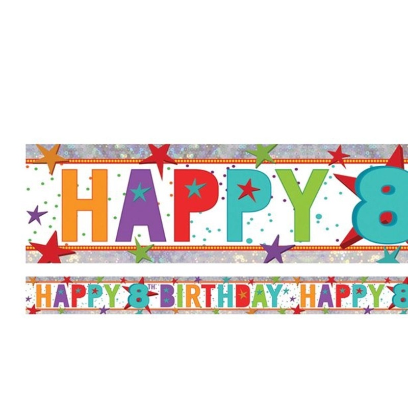 Foil banner 8th birthday holographic 2.7m