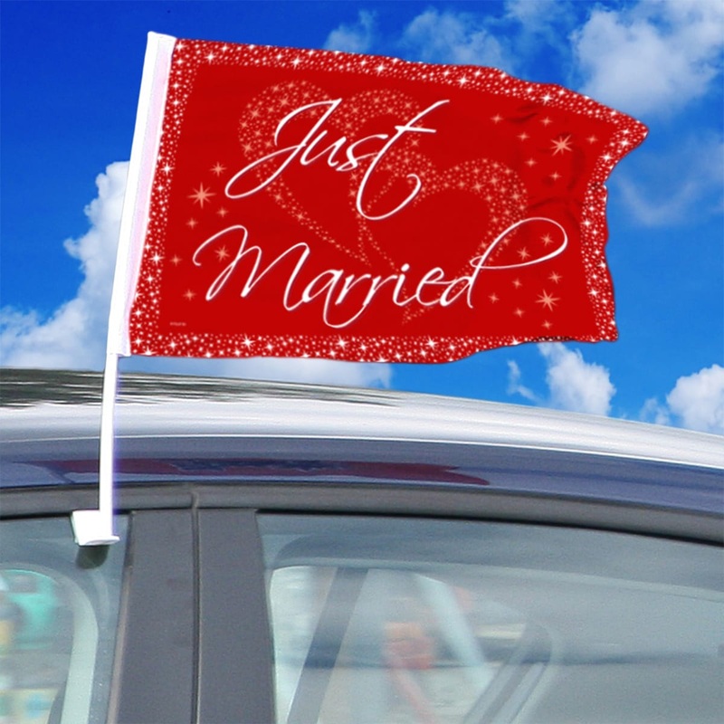Glitter car flag wedding Just Married