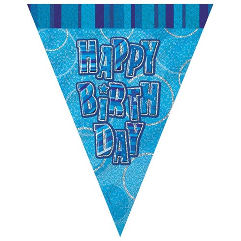 Happy Birthday glittering pennant chain blue