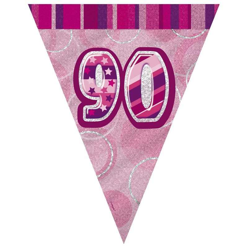 Happy Pink Sparkling 90th Birthday pennant chain 365cm