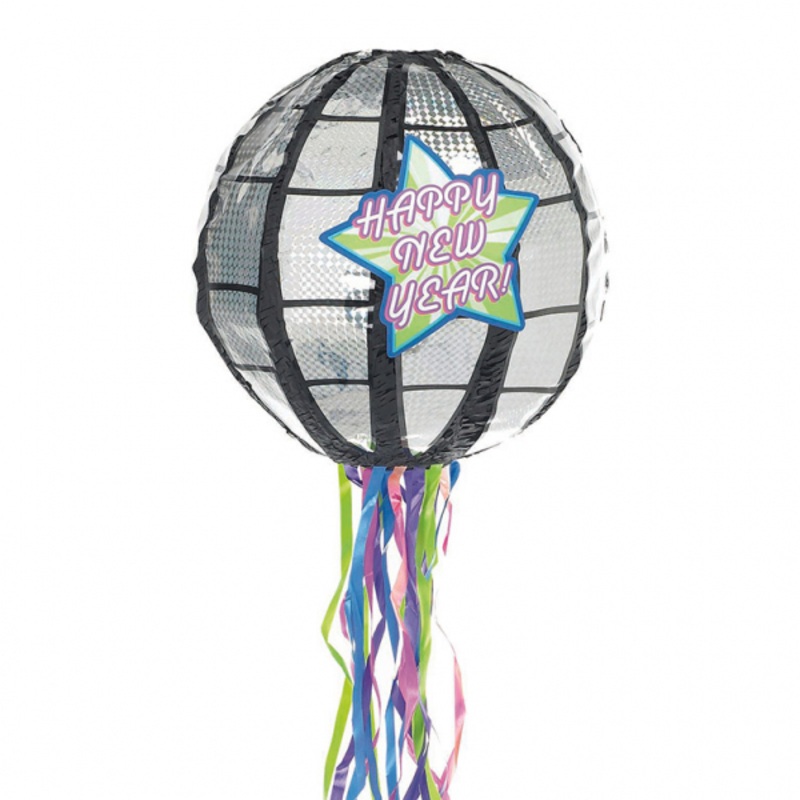 New Year disco ball pull pinata 30.4cm