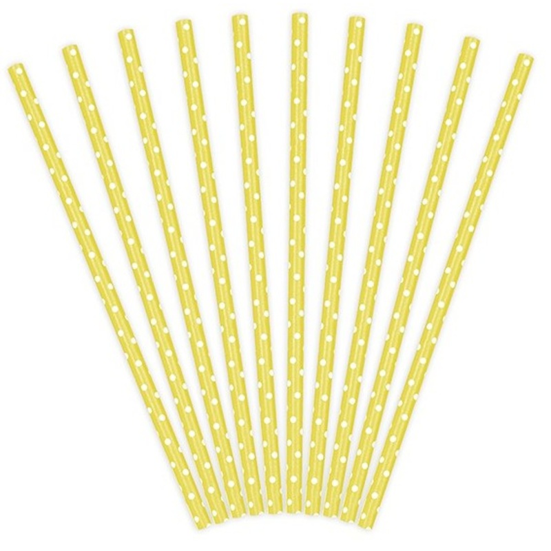10 dotted paper straws yellow 19.5cm