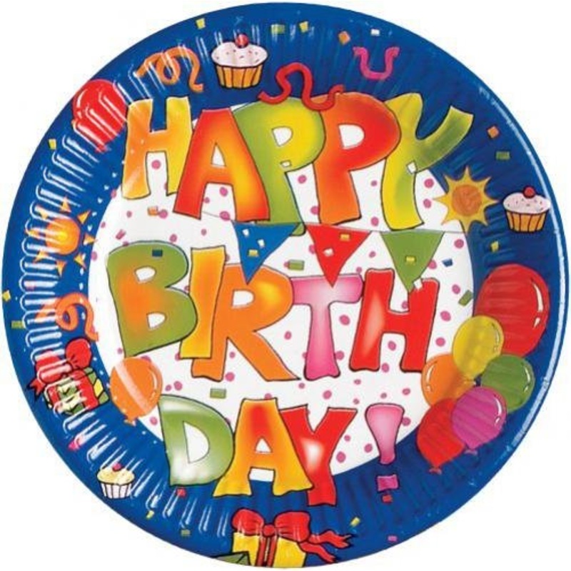 10 Happy Birthday hard paper plates 20cm