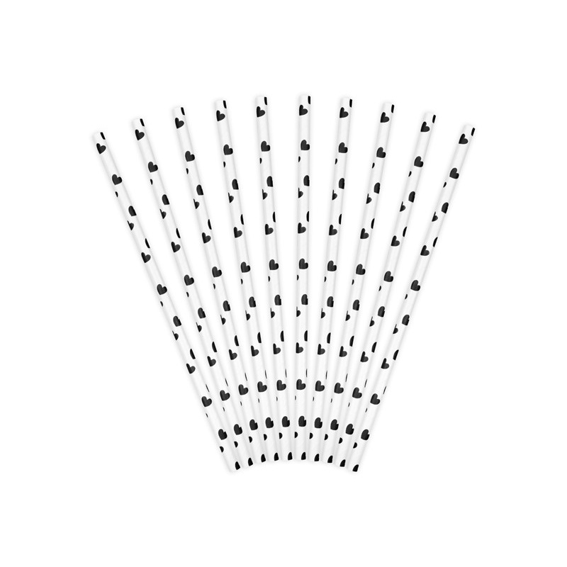 10 hearts paper straws black 19.5cm