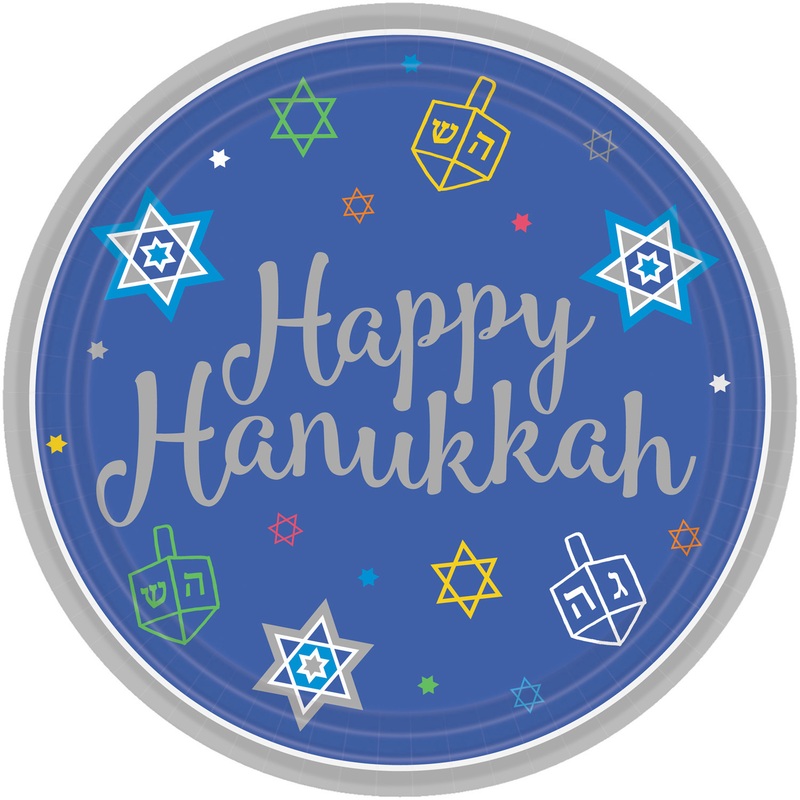 18 Happy Hanukkah paper plates 18cm