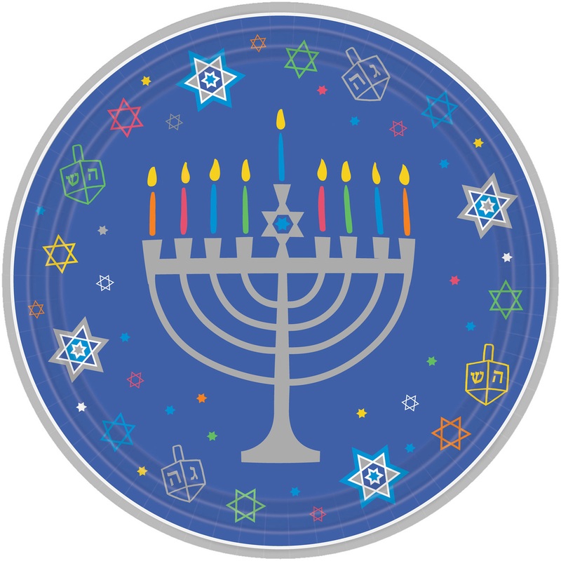 18 Happy Hanukkah paper plates 27cm