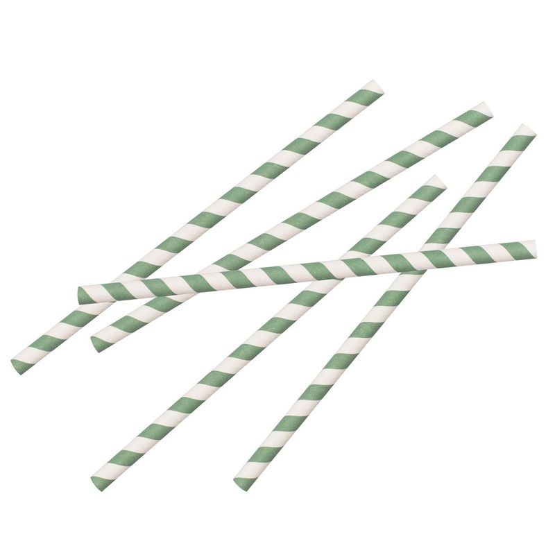 20 green striped eco straws 19.5cm