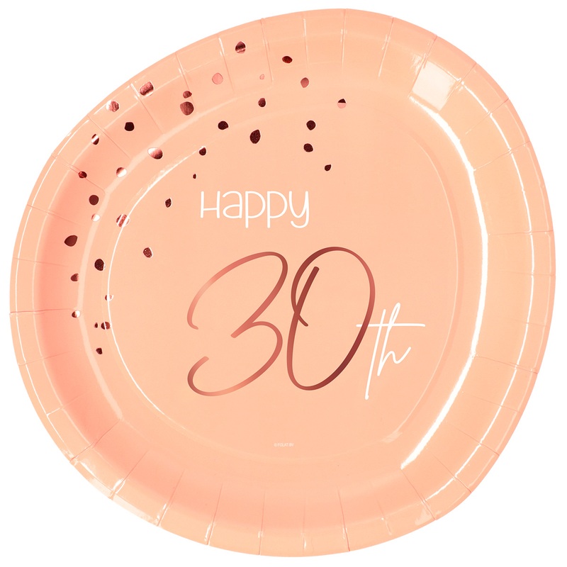 30th birthday 8 paper plates elegant blush rose gold