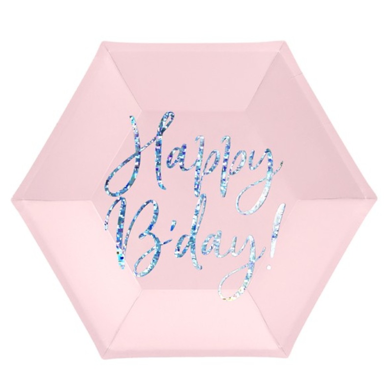 6 pink birthday paper plates 20cm