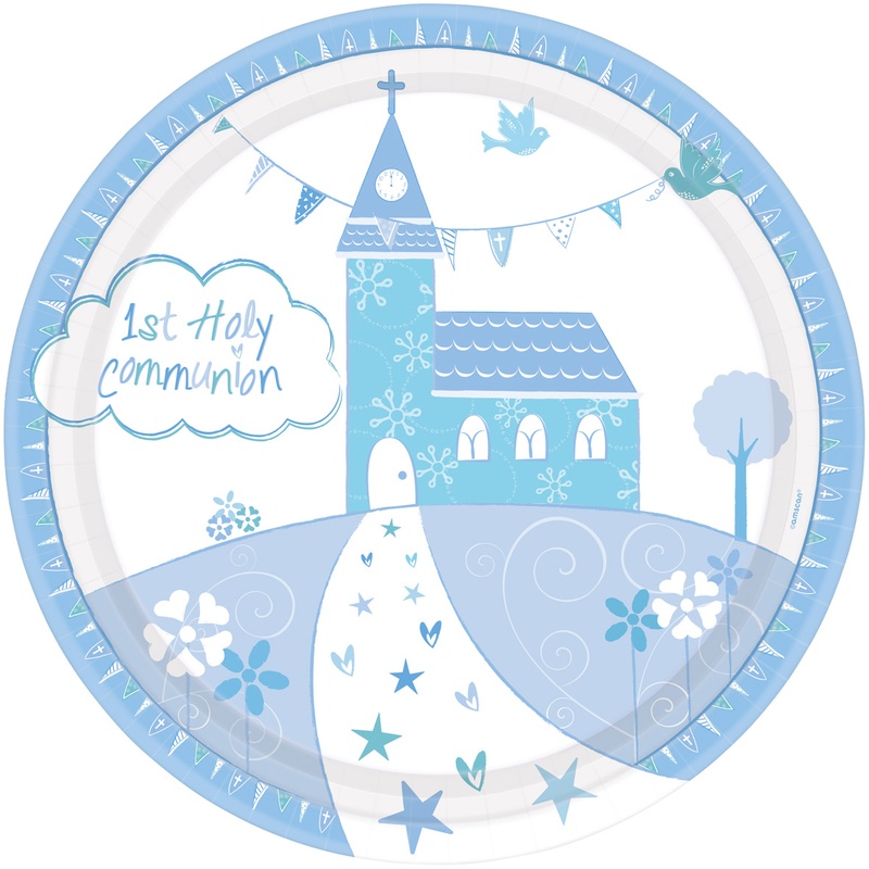 8 communion paper plates blue 23cm