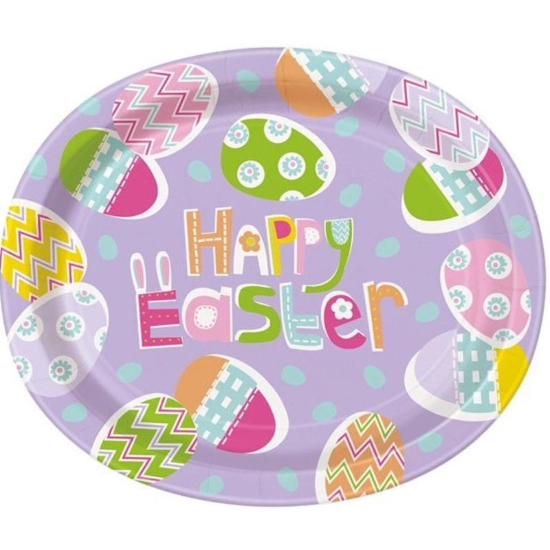 8 Happy Easter paper plates 31 x 26cm