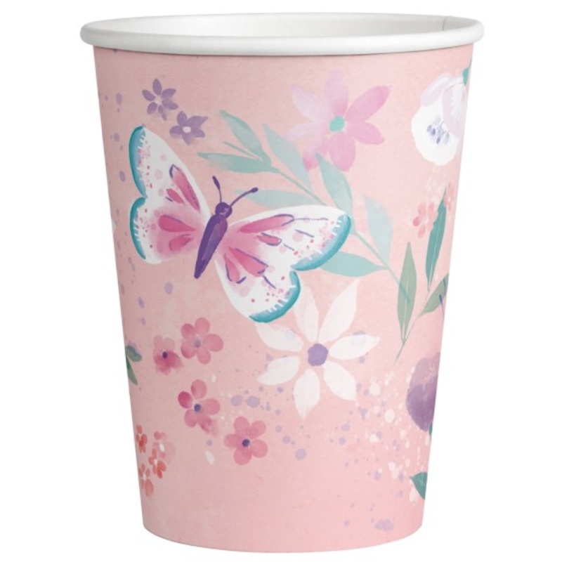 8 paper cups Butterfly Garden 250ml
