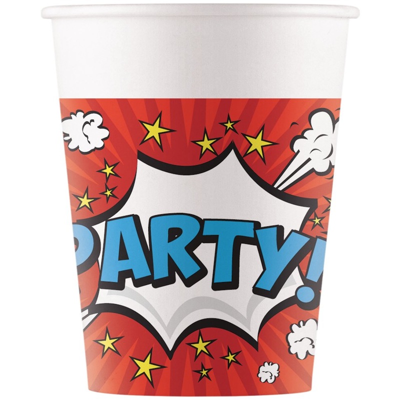 8 party comic paper cups 200ml