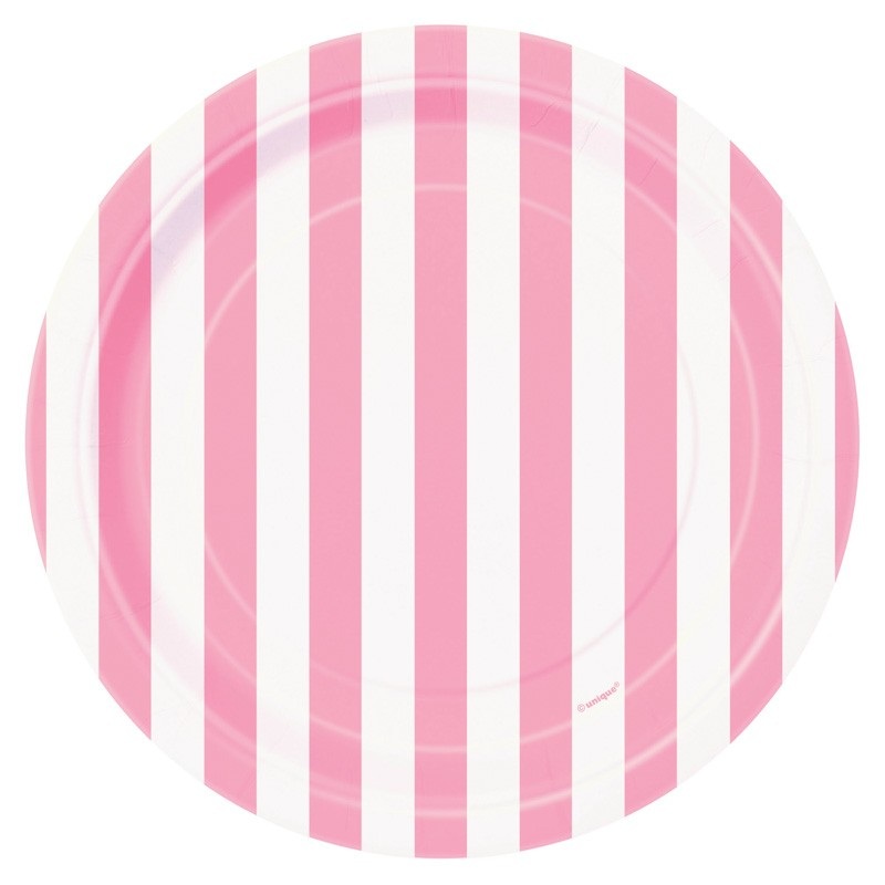 8 party paper plates Victoria light pink striped 18cm
