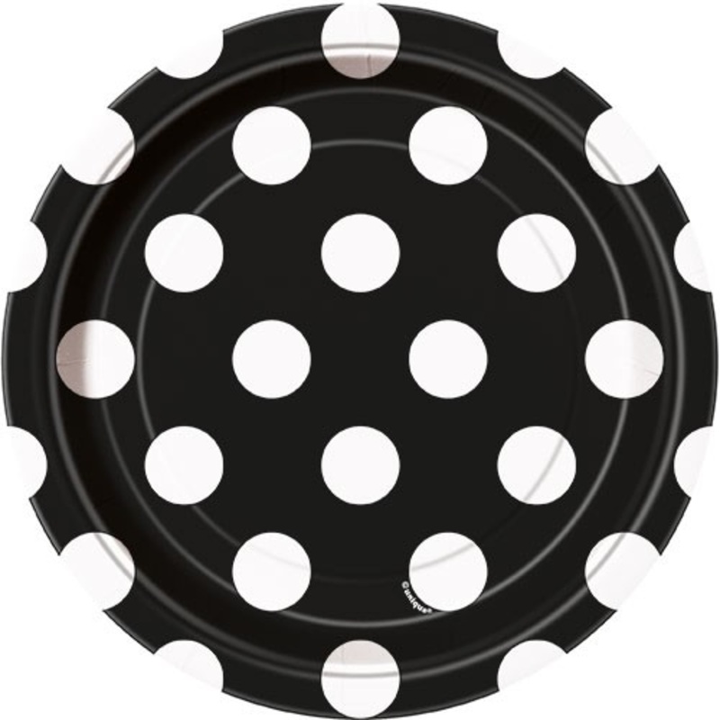 8 party plates Tiana black dotted 18cm
